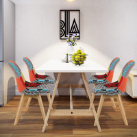 6er Set Esszimmerstühle Küchenstuhl Design Stuhl Esszimmerstuhl Leinen Holz Mehrfarbig