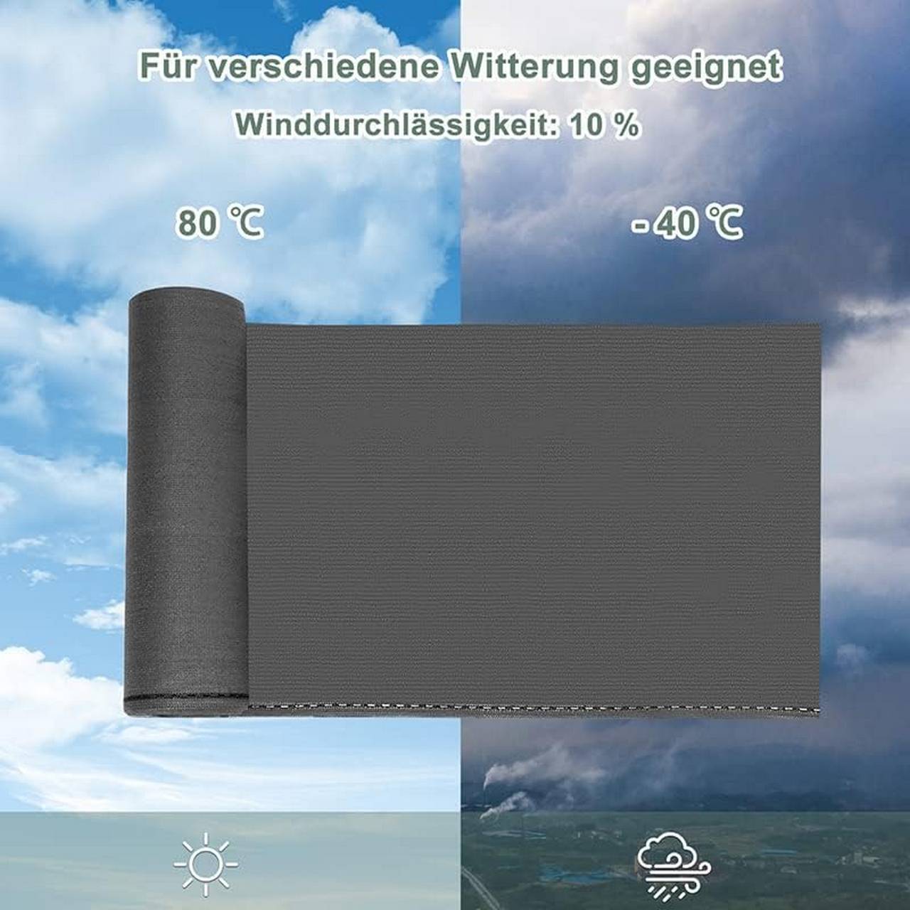 HaGa® Zaunblende Sichtblende Schattiernetz 85% in 0,9m Br. schwarz
