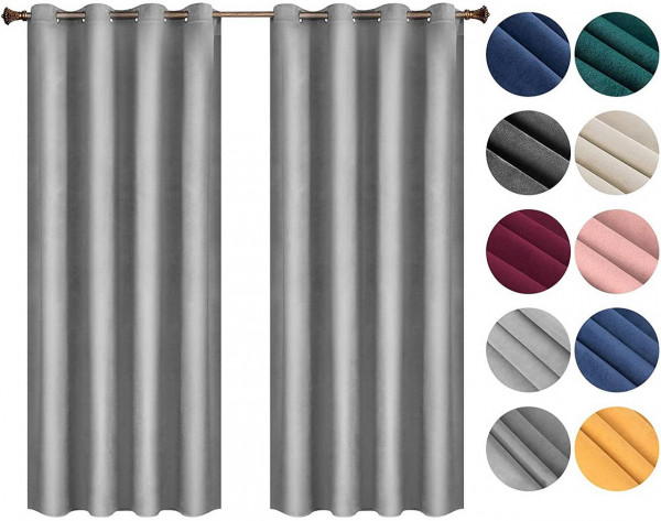 Verdunklungsgardine mit Ösen in vielen Farben, (2 Stück),grau 