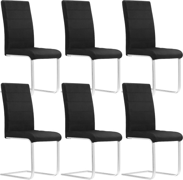 Esszimmerstühle 6er Set, Freischwinger Stuhl mit hoher Rückenlehne, Samt schwarz