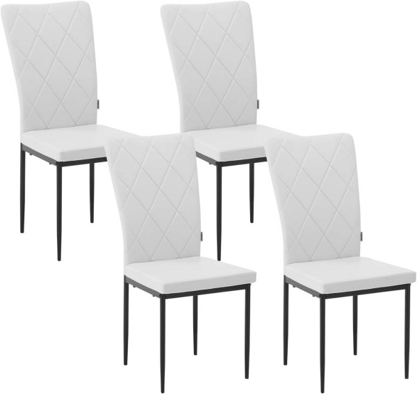 Esszimmerstühle 4er Set, Kunstlederstuhl mit hoher Rückenlehne, Metallbeinen, Weiß