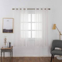 Sheer Voile Curtains Eyelet Ring Top Wood Grain Stripe Semi Transparent Curtain Panels - 2 Panels