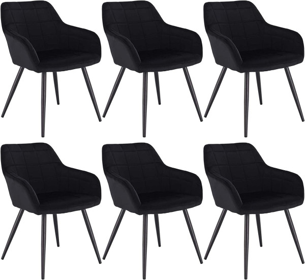 6 x Esszimmerstühle 6er Set Esszimmerstuhl Küchenstuhl Polsterstuhl Design Stuhl mit Armlehnen, mit Sitzfläche aus Samt, Gestell aus Metall Schwarz