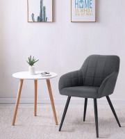 Dining chair with armrests. Linen seat, metal legs