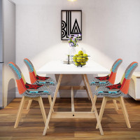 Esszimmerstuhl 4 Stück Design Stuhl Leinen Küchenstuhl Holz mehrfarbig, BH29mf-4