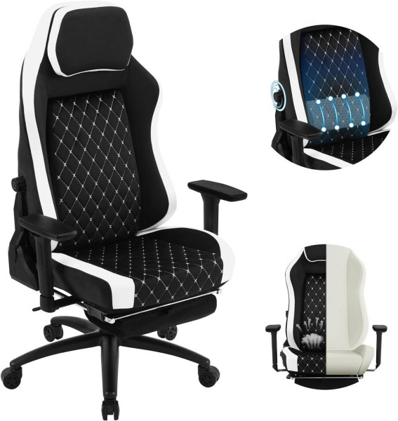 WOLTU Gaming Stuhl, Bürostuhl, mit adaptiver Lendenwirbelstütze, Samtbezug Metallrahmen