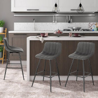 Bar Stools Set of 2 PCS Soft Velvet Seat Breakfast Bar Counter Kitchen Chairs Metal Legs High Stools with Backrests & Footrests