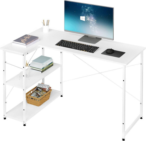 Klihome Schreibtisch L Form, Computertisch mit Regal, Stauraum, Holzwerkstoff Metall