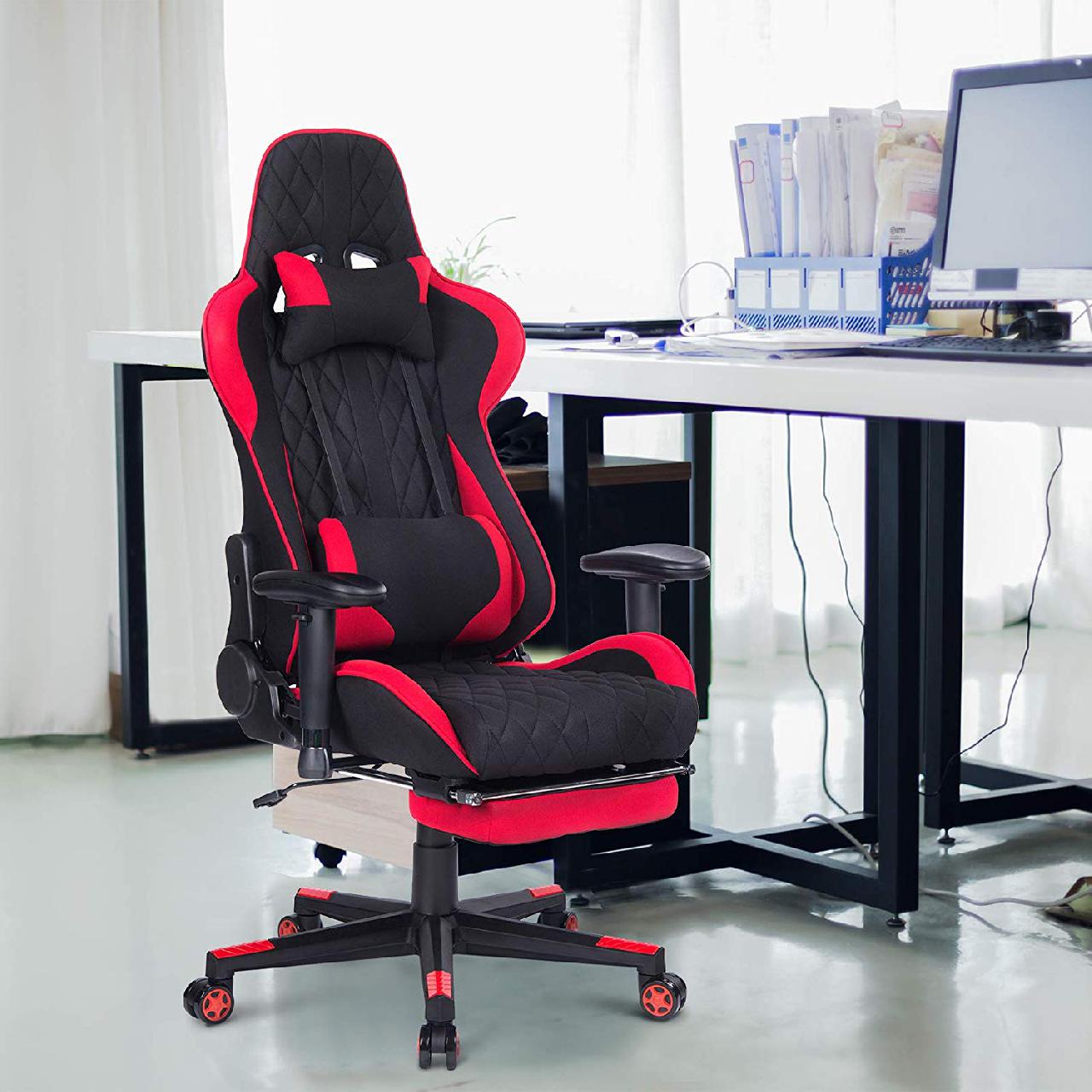 Gaming Chair With Headrest And Lumbar Cushion Made Of Fabric