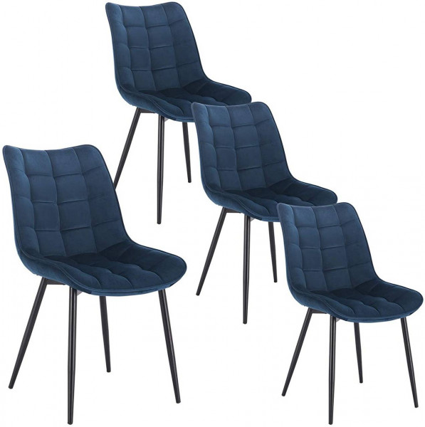 4er-Set Küchenstuhl mit Rückenlehne aus Samt Metallbeine Elif,blau
