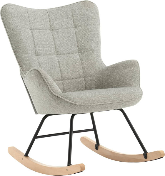 Schaukelstuhl Sessel, gepolstert, mit Holzkufen, für Wohnzimmer Balkon grau