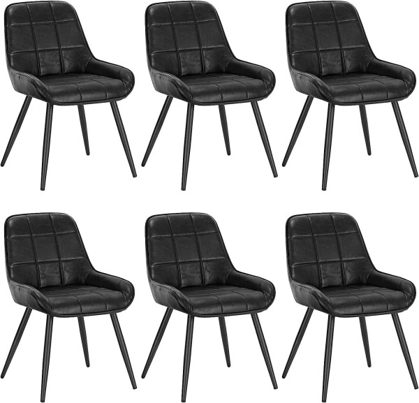 6er-Set Esszimmerstühle Polsterstuhl Kunstleder Akzentstuhl mit Rückenlehne schwarz