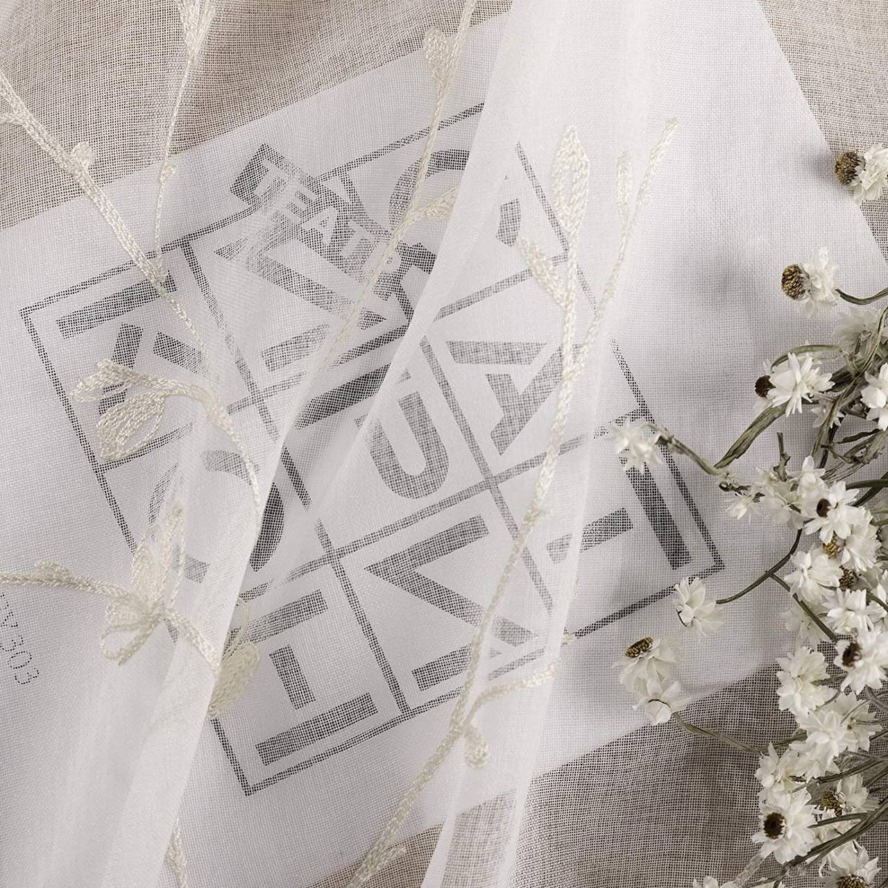 Gardinen transparent Blumen Stickerei mit Kräuselband Leinen Optik(2  Stücke) | Thermovorhänge