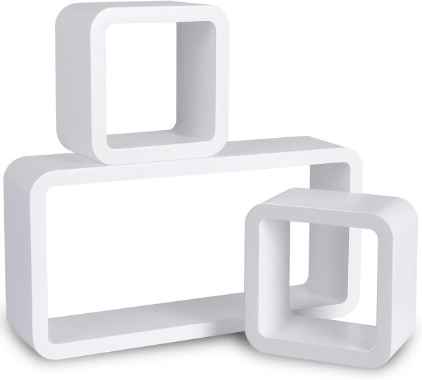 Wandregal Cube Regal 3er Set Würfelregal, weiß Quadratisch Schwebend Design,9210