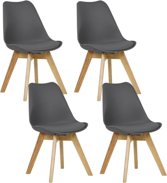 4er Set Esszimmerstühle, Design Stuhl Kunstleder Holz, grau