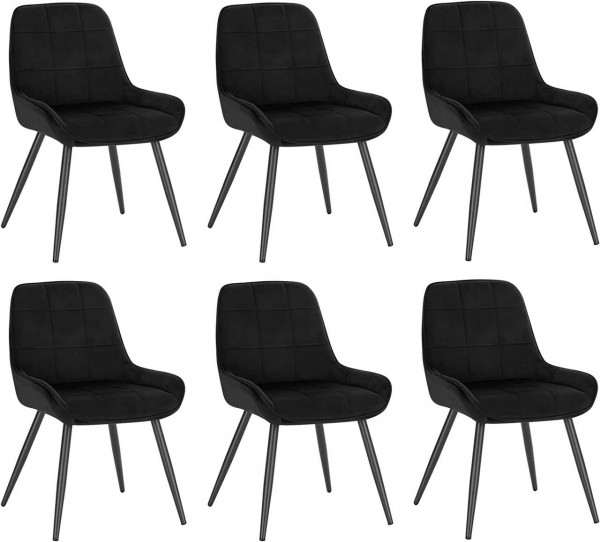 6er-Set Esszimmerstühle Polsterstuhl Samt Akzentstuhl mit Rückenlehne,schwarz