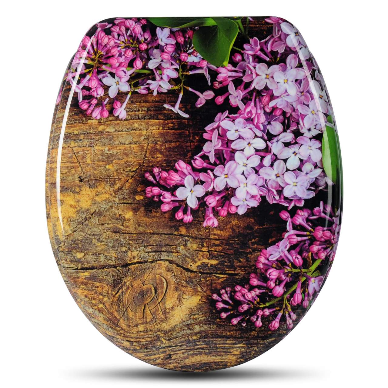 Durable Toilet Seat with automatic lowering purple flowers | Woltu.eu