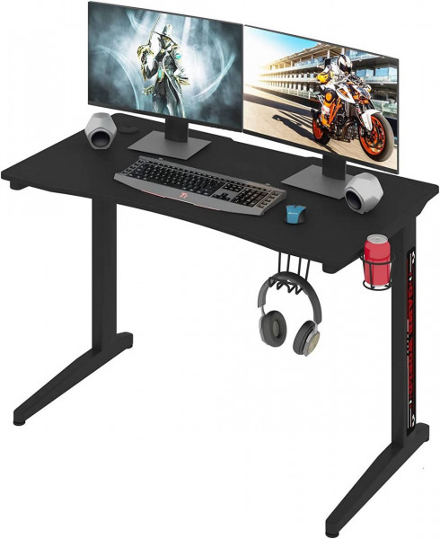 Gaming Tisch Ergonomischer Computertisch mit T-förmigen Beinen, Schwarz