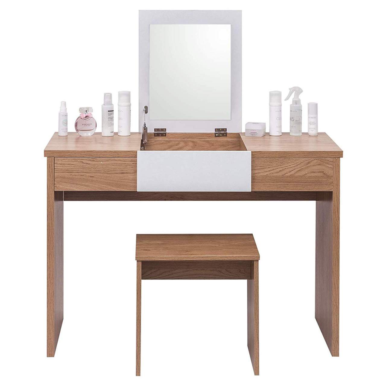 Dressing Table With Stool And Foldable Mirror English