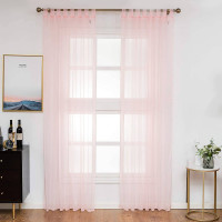 2 pieces of curtains transparent with loops curtain voile tulle