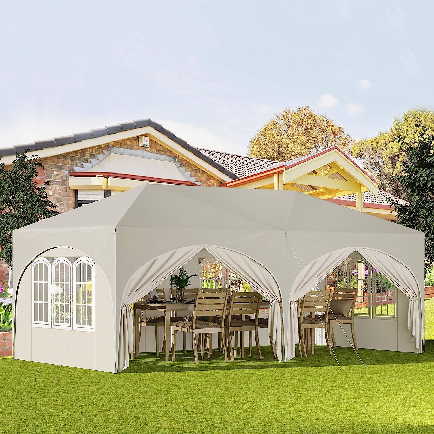 GOPLUS 3,6 x 2,6 m Pavillon, Gartenpavillon, Wasser- und Sonnenschutz,  Gartenzelt, Partyzelt, mit abnehmbarem