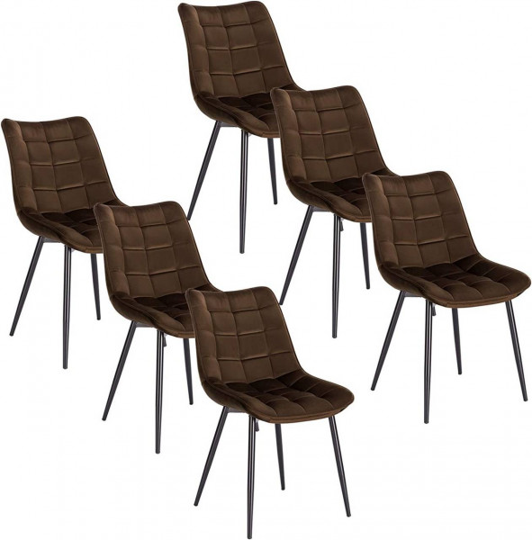 6er-Set Esszimmerstühle mit Rückenlehne, Sitzfläche aus Samt, Gestell aus Metallbeine braun