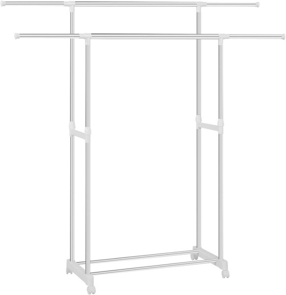 WOLTU clothes rack with 2 clothes rail wheels, height adjustable, metal, silver white