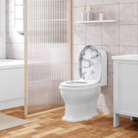 WOLTU toiletdeksel, toiletbril met softclose-mechanisme, toiletbril, O-vorm, wit marmerpatroon