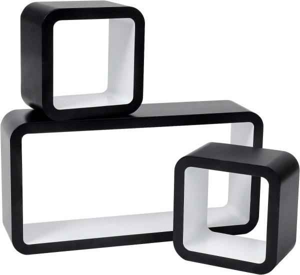 Wandregal Cube Regal 3er Set Würfelregal Hängeregal, schwarz-weiß, Quadratisch, RG9248ws