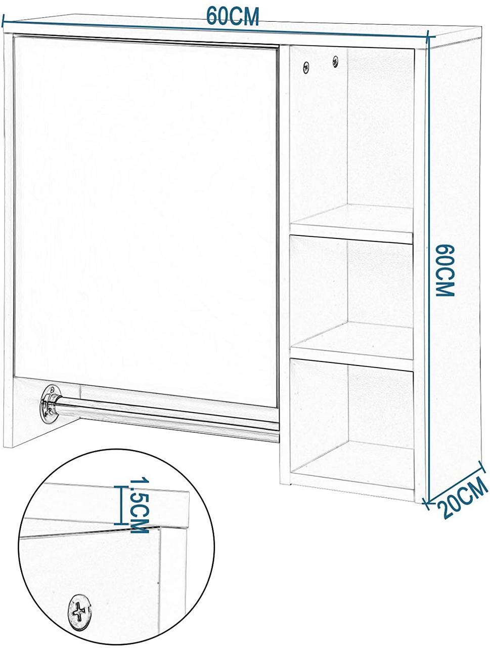 Wall Bathroom Cabinet With 3 Storage Unit Stainess Steel Hanging