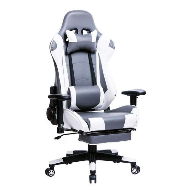 Gaming Chair, Faux Leather Seat with 155° Tilt Reclining Function Lumbar Support & Relaxing Footrest and Headrest