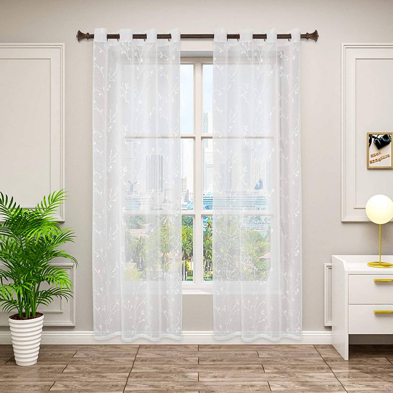 Set di 2 tende bianche trasparenti Decorazione Camera da letto Soggiorno  con occhielli bianchi 140x138cm