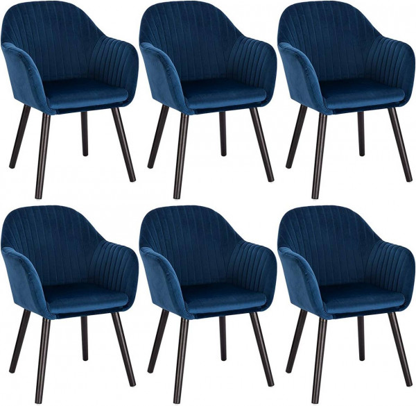 6er-Set Esszimmerstühle Küchenstuhl Wohnzimmerstuhl mit schwarzer Beine Samt Massivholz blau