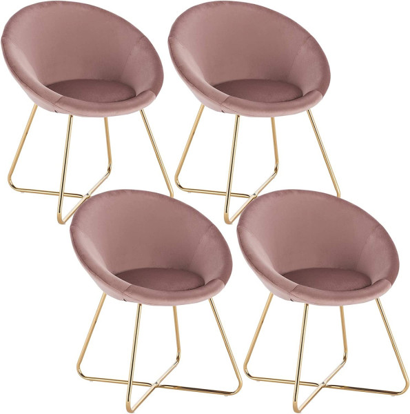 4er Set Esszimmerstuhl Polsterstuhl, mit Sitzfläche aus Samt, Gestell aus Metall rosa