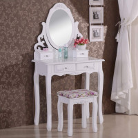 Wooden dressing table with mirror, stool & 4 drawers - model oval