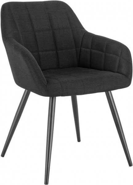 Esszimmerstuhl mit Armlehne Sitzfläche aus Leinen, Metallbeine schwarz