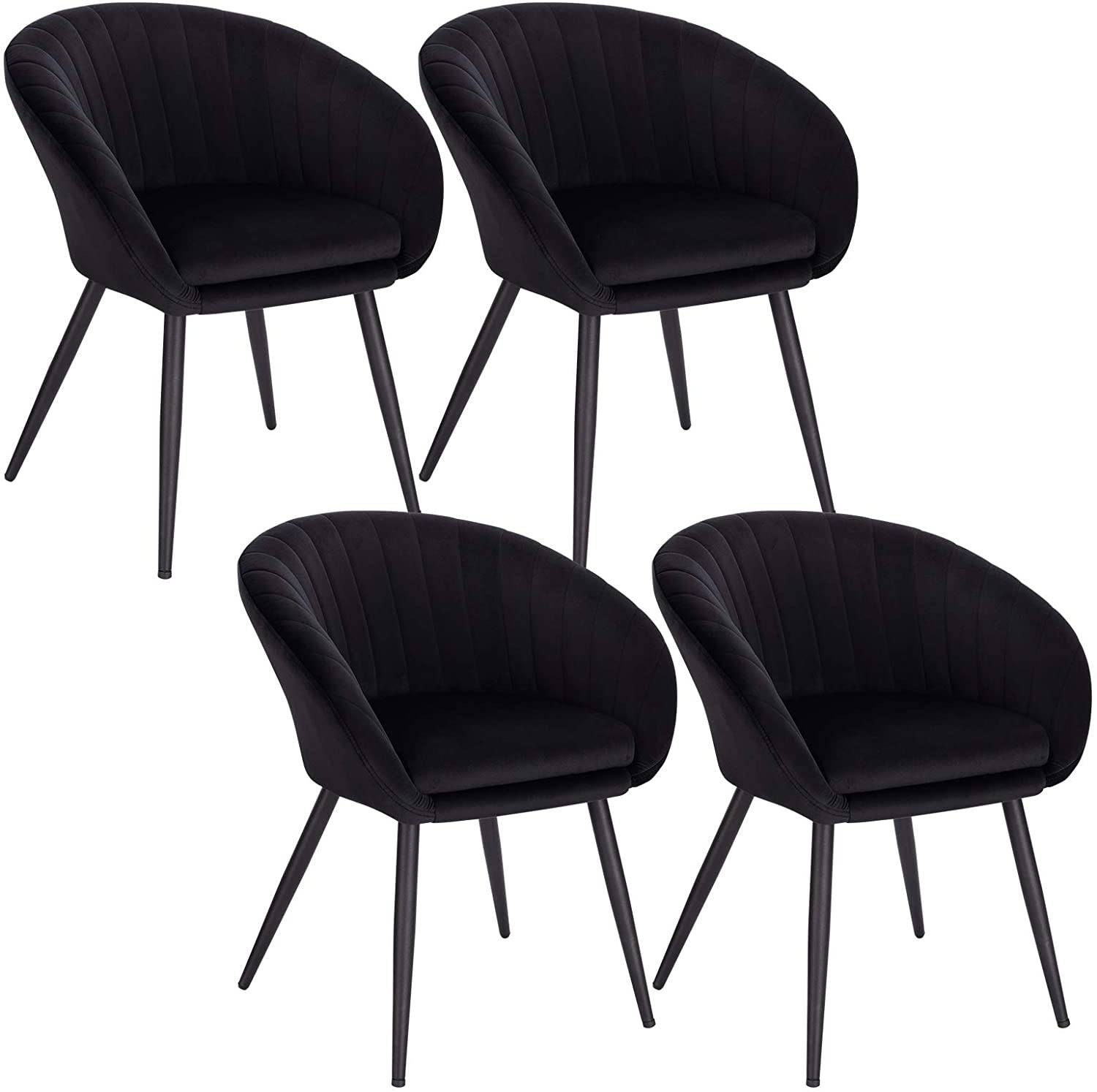 4er Set Esszimmerstühle Wohnzimmerstuhl Küchenstuhl Polsterstuhl Sessel mit  Armlehne, mit Rückenlehne, Sitzfläche aus Samt, Schwarz Beine aus Metall