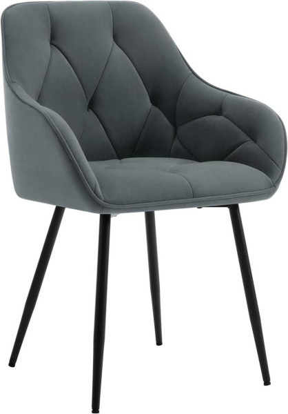 Esszimmerstuhl, ergonomischer Sessel, aus Samt, Metallbeine, Dunkelgrau