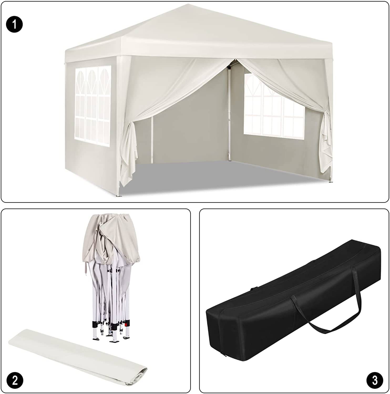 Tente Pop Up Canopy - Gazebo - 3x3m - Polyester 210D - Enduit PU