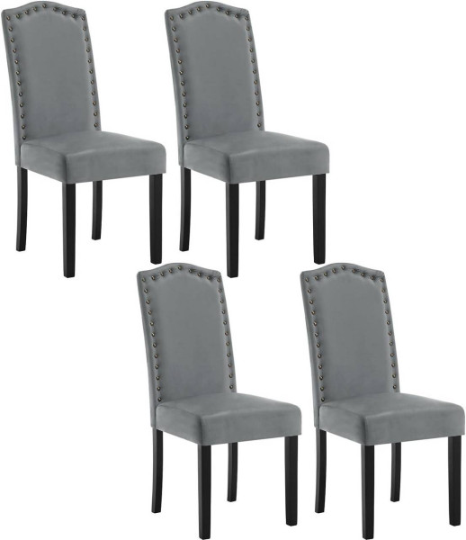 4er Set Esszimmerstühle, mit hoher Rückenlehne, mit Massivholzbeinen, Samt, hellgrau