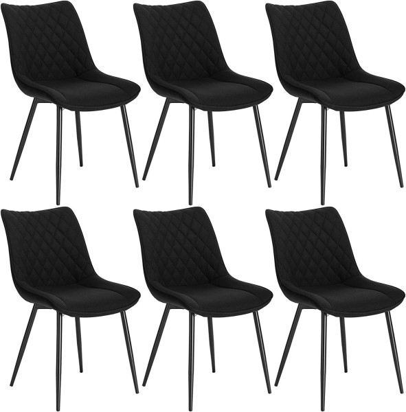 6er Set Küchenstuhl Polsterstuhl mit Rückenlehne, aus Leinen, Metallbeine Schwarz