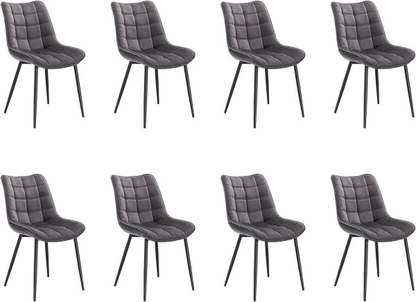 8er-Set Esszimmerstühle mit Rückenlehne, Sitzfläche aus Samt, Metallbeine dunkelgrau