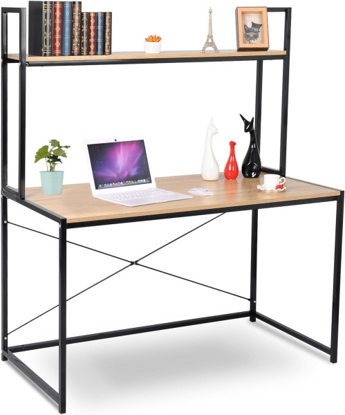 Schreibtisch Computertisch Bürotisch aus Holz und Stahl, ca.120x60x140 cm, NATUR