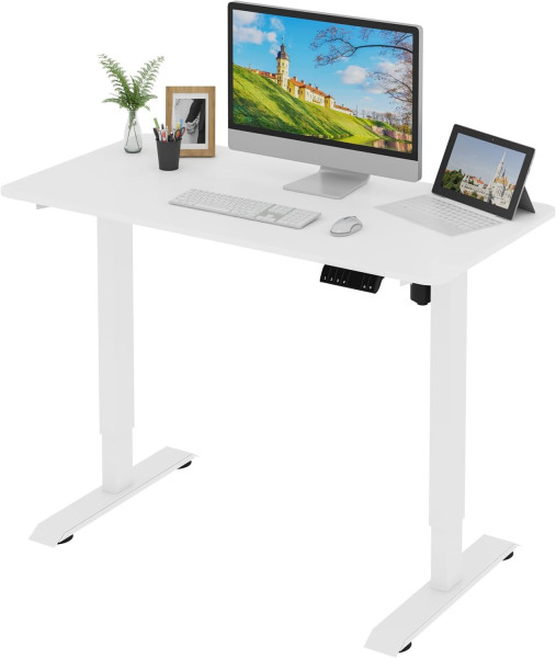 Höhenverstellbar Schreibtisch Elektrisch mit Tischplatte 120 x 60 cm und 4 Memory-Steuerungen, Weiß + Weiß Gestell