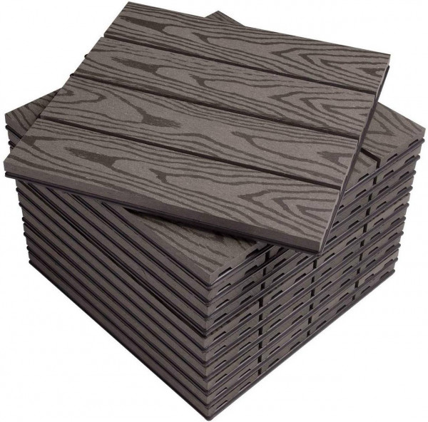 WPC Composite Decking Tiles Set of 11 Interlocking Woodgrain Terrace Tiles Flooring with Click System