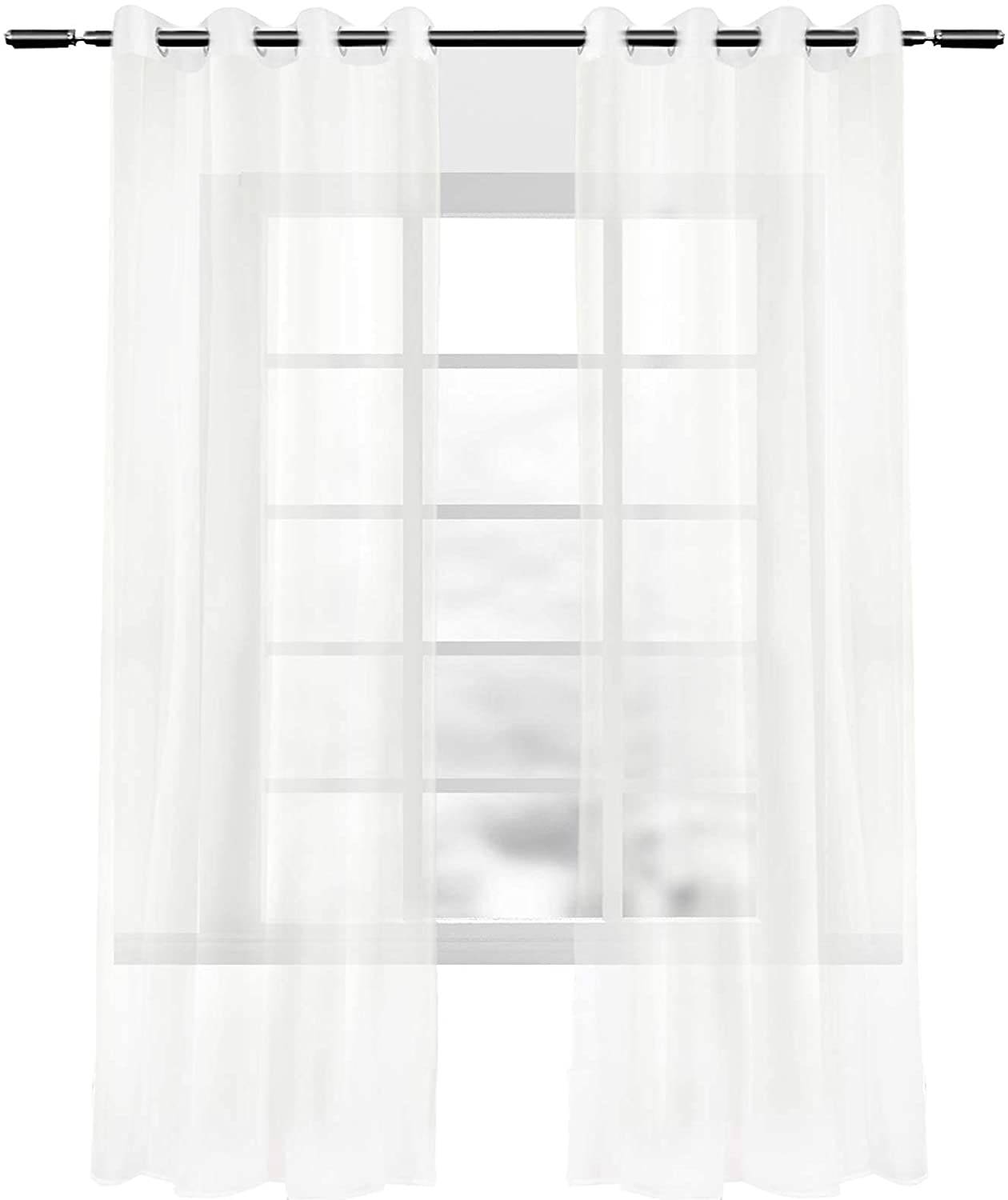 2er Set Gardinen Vorhänge transparent mit Ösen Stores, Doppelpack  Ösenvorhang Fensterschal Voile für Wohnzimmer Schlafzimmer Landhaus,