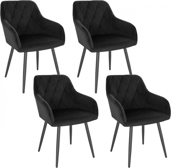 4er Set Esszimmerstühle mit Armlehne Rückenlehne, Stuhl mit Samtbezug Metallbeinen schwarz