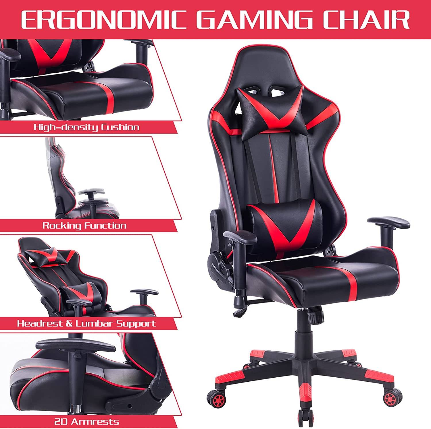 höhenverstellbar Gaming Stuhl Blau Racing Stuhl bis 150 kg belastbar Bürostuh mit Kopfstütze und Lendenkissen