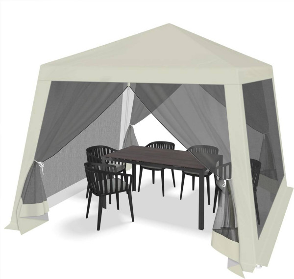 WOLTU pavilion 3x3 m, with side walls mosquito net, metal, party tent, beige