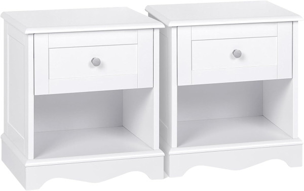 2er Set Nachttisch weiß, mit offenem Fach und Schublade,  39x44x30 cm, weiß